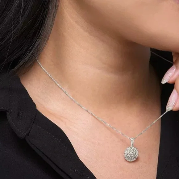 New Diamond Flower Burst Cluster Pendant Necklace 1/10 CT Sterling Silver 18” - Picture 2 of 9